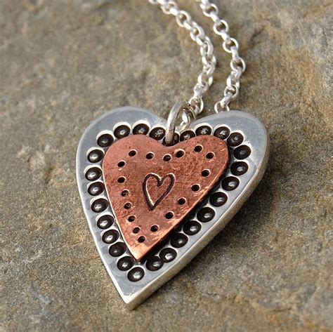 Handmade Copper And Silver Heart Necklace By Alison Moore Designs