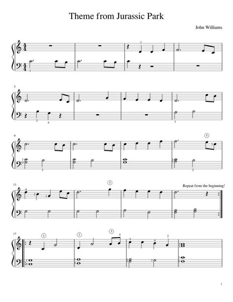 Jurassic park theme (piano arrangement) solo piano. Jurassic Park - easy piano | Easy piano sheet music, Easy ...
