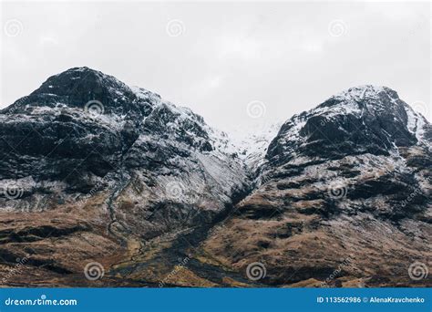 Snowcapped Mountains In Scottish Highlands Near Glencoe Scotland