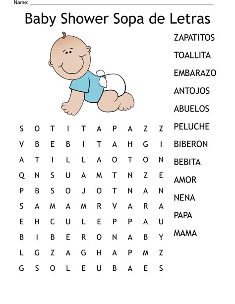 Baby Shower Sopa De Letras Word Search Unisex Baby Shower Baby