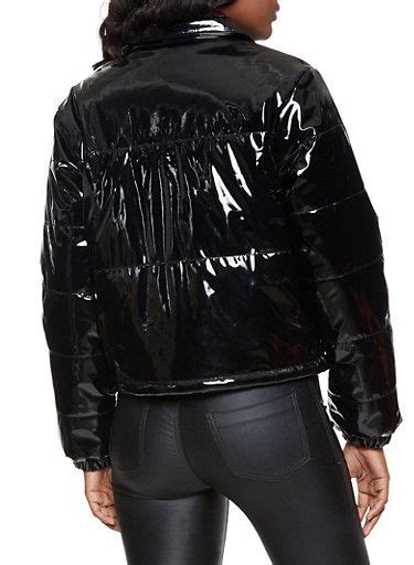 faux patent leather bubble jacket black jackets patent leather sweater jacket