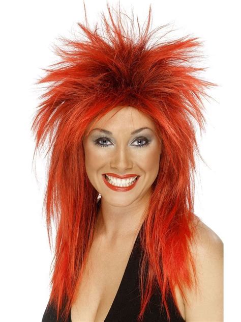 smiffy s 1980 s rock diva red and black tina turner synthetic wig punk dress ginger wig 1980s