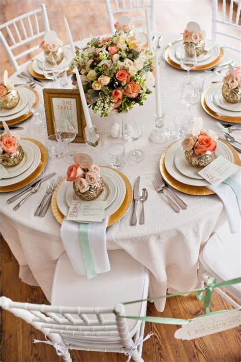 Romantic Mint Peach And Gold Wedding Ideas Spring Wedding