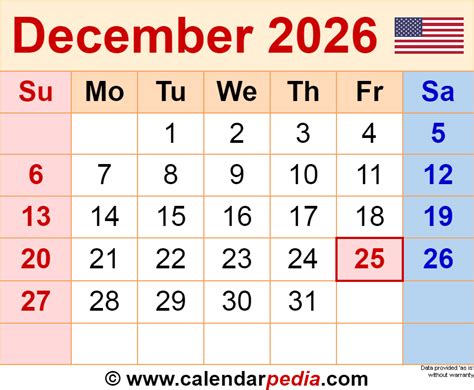 December 2026 Calendar Templates For Word Excel And Pdf
