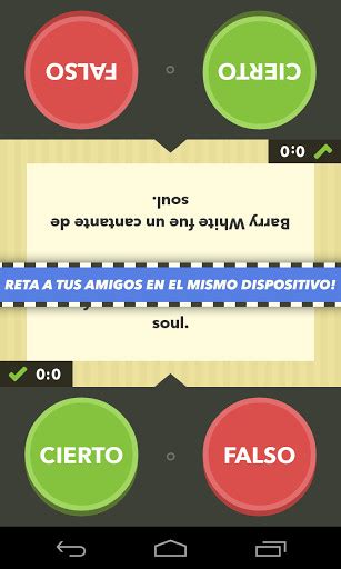 Verdadero o falso quiz es un juego que pone a prueba tus conocimientos sobre diferentes áreas, además es una batalla contra el tiempo, tienes 20 segundos para contestar cada pregunta. Cierto o falso, saber es ganar para Android - Descargar Gratis