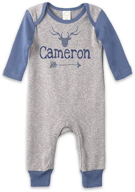 Heather Gray And Indigo Deer Personalized Playsuit Newborn And Infant