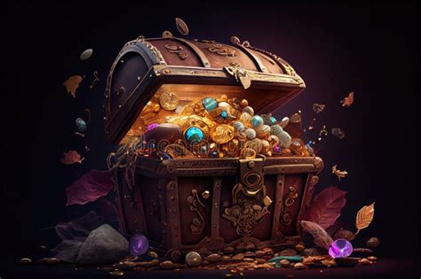 Treasure Chest Overflowing With Golden Coins And Jewels Stock Photo
