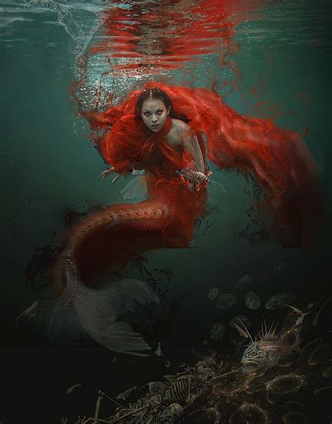Mermaid Red Fish Sea Water Girl Fantasy Wallpaper 1440x1840 571192