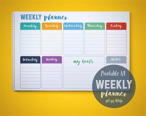 Colorful Printable Weekly Planner A4letter Size Pdf And  Print