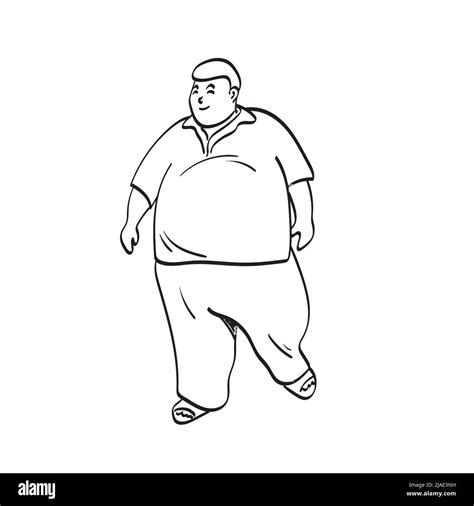 Full Length Of Smiling Fat Man Walking In Front View Illustration