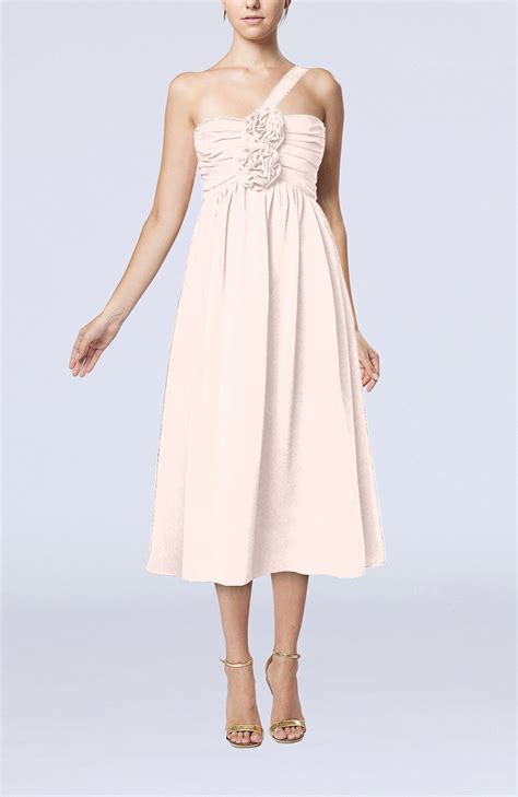 Light Pink Casual One Shoulder Sleeveless Chiffon Pleated Wedding Guest