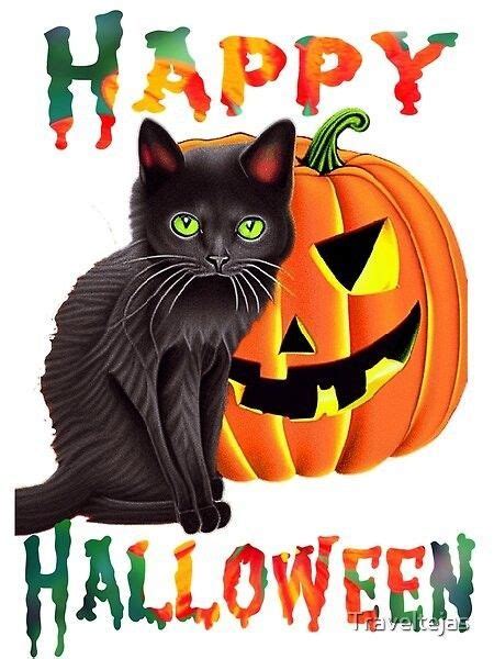 A Black Cat Sitting Next To A Pumpkin With The Words Happy Halloween