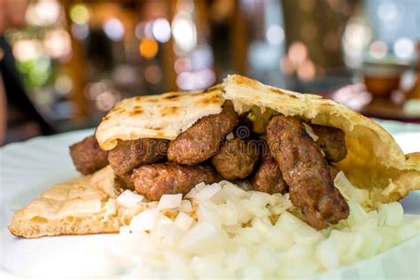 Cevapi With Onion And Bread Stock Photo Image Of Outdoor Meal 56042542