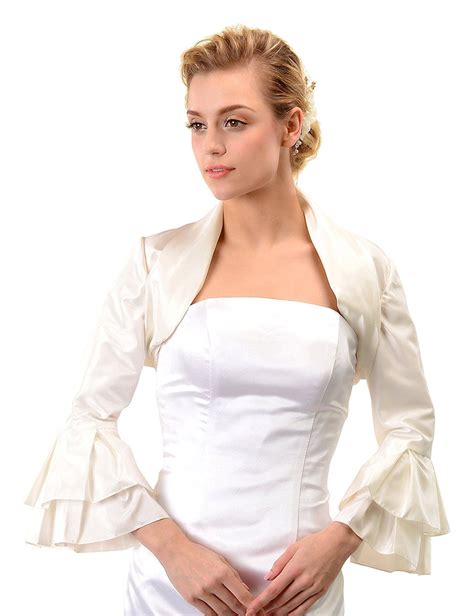 Topwedding Ivory Satin Wedding Bolero Jacket Bridal Dress Shrug W
