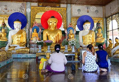 Burmese People Pray At Shwedagon Pagoda In Yangon Editorial Stock Image