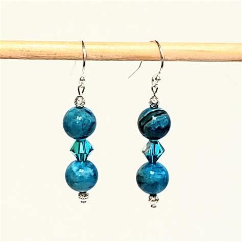 Turquoise Gemstone Earrings In Crazy Blue Lace Agate Beads Etsy