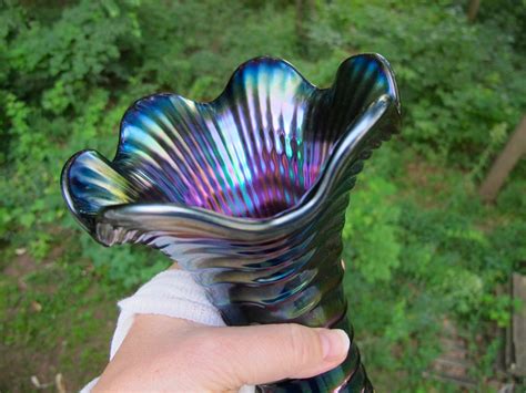 Antique Imperial Purple Ripple Carnival Glass Vase Carnival Glass