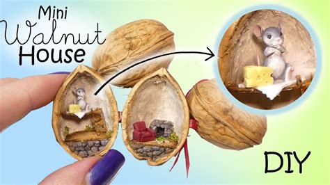 Miniature Dollhouse In A Walnut Tutorial Diy Mouse House Youtube