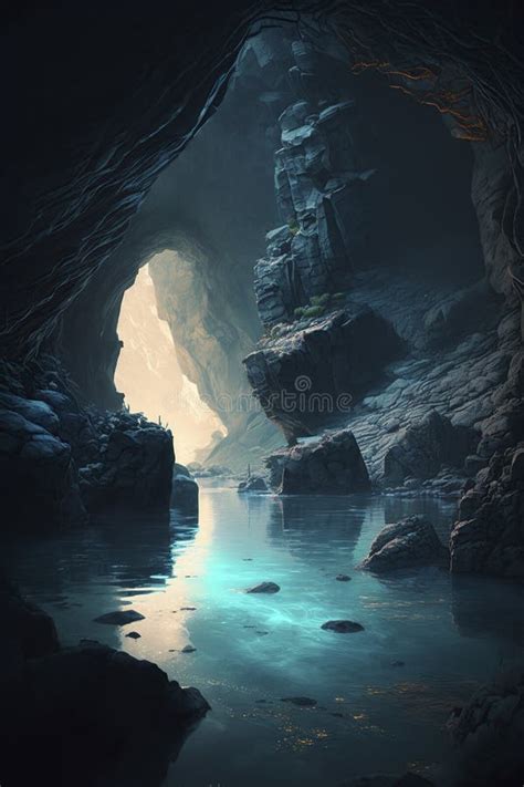 Illustration Water In The Caves Generative Ai Stock Illustration