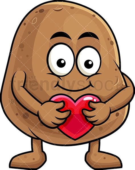 Potato Mascot Hugging Heart Icon Cartoon Vector Clipart Friendlystock
