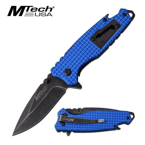Spring Assisted Folding Knife Mtech Blue Multi Tool Tactical Edc