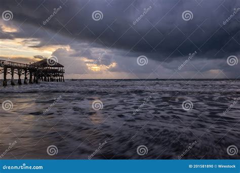 Early Morning Beach Sunrise With Pier Stock Photo Image Of Marriage