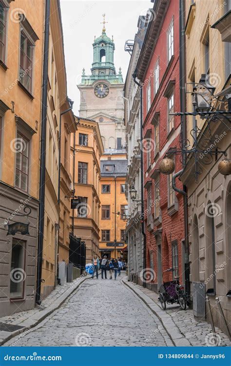 Historic Church And Colorful Street In Gamla Stan Stockholm Editorial
