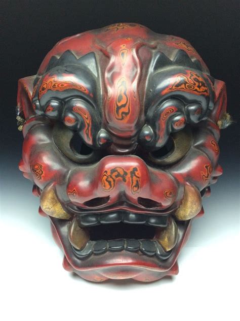 Japanese Handmade Oni Mask Noh Kyougen Kagura Demon Samurai Bugaku