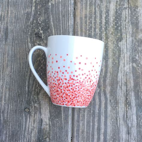 Handpainted Polka Dotted Coffee Mug Pink And Red Single Etsy