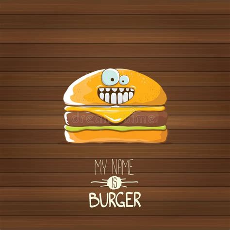 Vector Cartoon Tiny Burger Character With Cheese Meat And Salad Icon