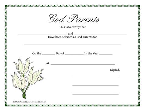 Flower God Parents Certificate Template Download Printable Pdf