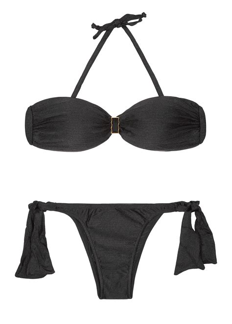 Black Bandeau Bikini With Firm Cups Side Ties To The Bottom Mina Black