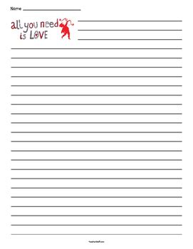In der grundschule wird zum schreiben üben papier mit speziellen linien verwendet. Valentine's Day - All You Need is Love - Lined Paper by ...