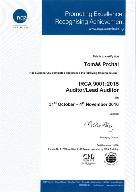 Certifikát Iso 90012015 Procesniporadenstvicz