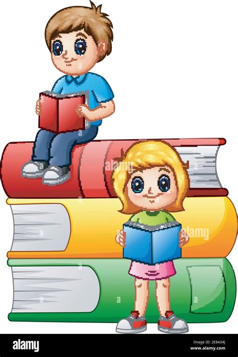 Vector Illustration Of Happy School Children With Big Books Stock