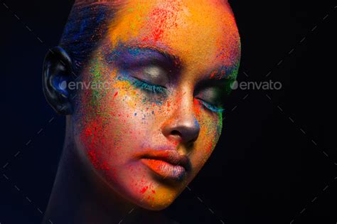 Creative Art Of Make Up Fashion Model Closeup Portrait Stock Photo By Prostock Studio