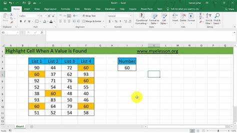 Highlight Cell When A Value Is Found In Excel Youtube