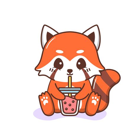 Cute Happy Red Panda Drinking Bubble Tea 6879748 Vector Art At Vecteezy