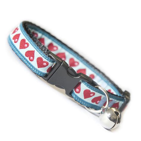 Red And Blue Hearts Cat Collar Safety Buckle Cat And Kitten Collar