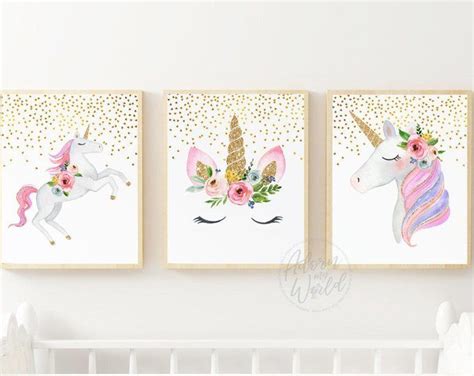 Unicorn Print Set Unicorn Prints For Nursery Unicorn Etsy Unicorn