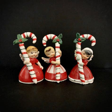 Napco 1956 Vintage Christmas Candy Cane Triplets Angel Bells Retro