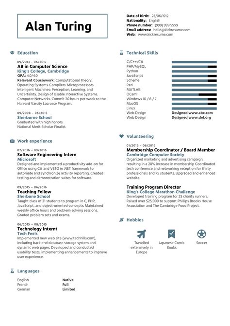 Cv templates find the perfect cv template. Resume Examples by Real People: Student Resume Computer Science | Kickresume