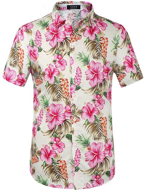 Men S Summer Tropical Floral Hibiscus Hawaiian Shirt Pink Tropical Floral Hawaiian Shirt
