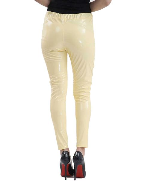 Ladies Vinyl Pvc Wet Look Disco Leggings Womens Elasticated Waist Shinny Pants Ebay