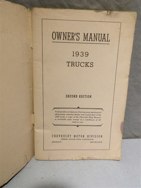 1939 Chevrolet Trucks Owners Manual Original First Edition General