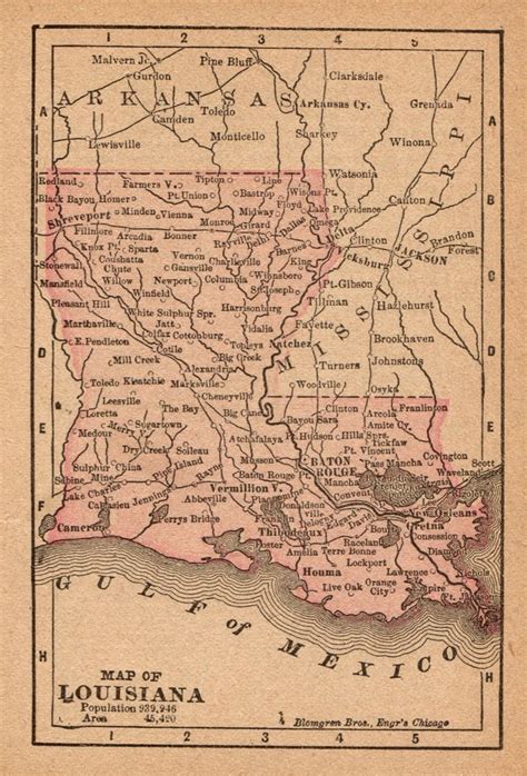 Rare 1888 Antique Louisiana State Map Rare Miniature Map Of Louisiana
