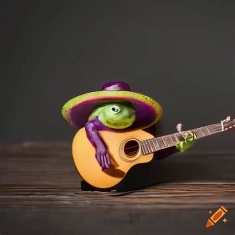 Funny Image Of A Frog Playing Guitar And Wearing A Sombrero