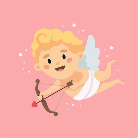 Cute Cupid Character Happy Valentines Day Vector Illustration In
