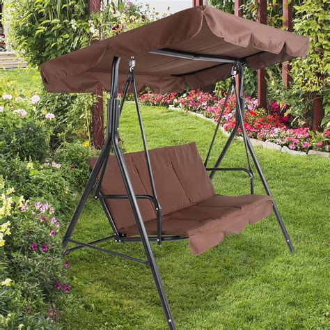 Outdoor Porch Swing Chair 3 Seat Patio Canopy Swing With Canopy And