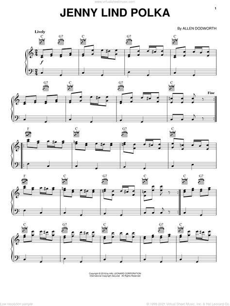 Jenny Lind Polka Sheet Music For Piano Solo Pdf Interactive